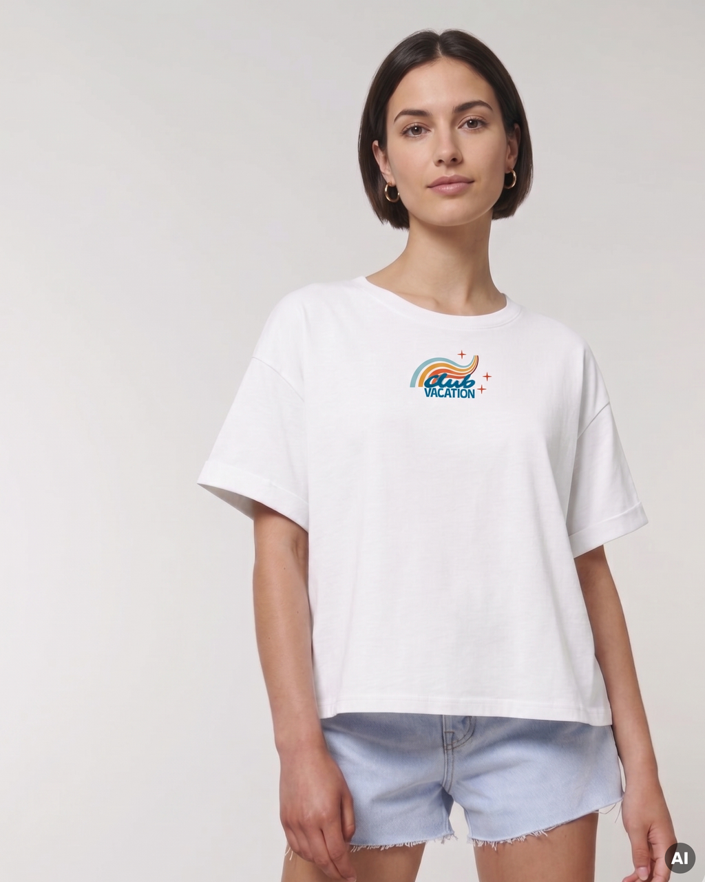 Club Vacation T-Shirt - white - Womens Organic Rolled Sleeve T-Shirt