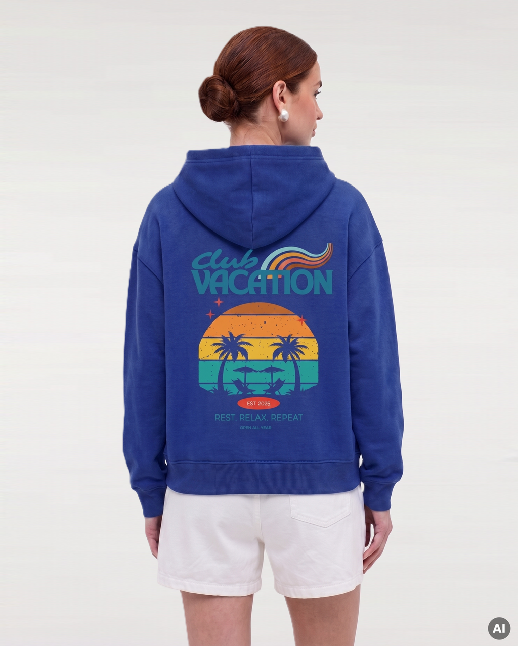 Club Vacation Boxcut Hoodie - worker blue - Womens Organic Boxcut Hoodie