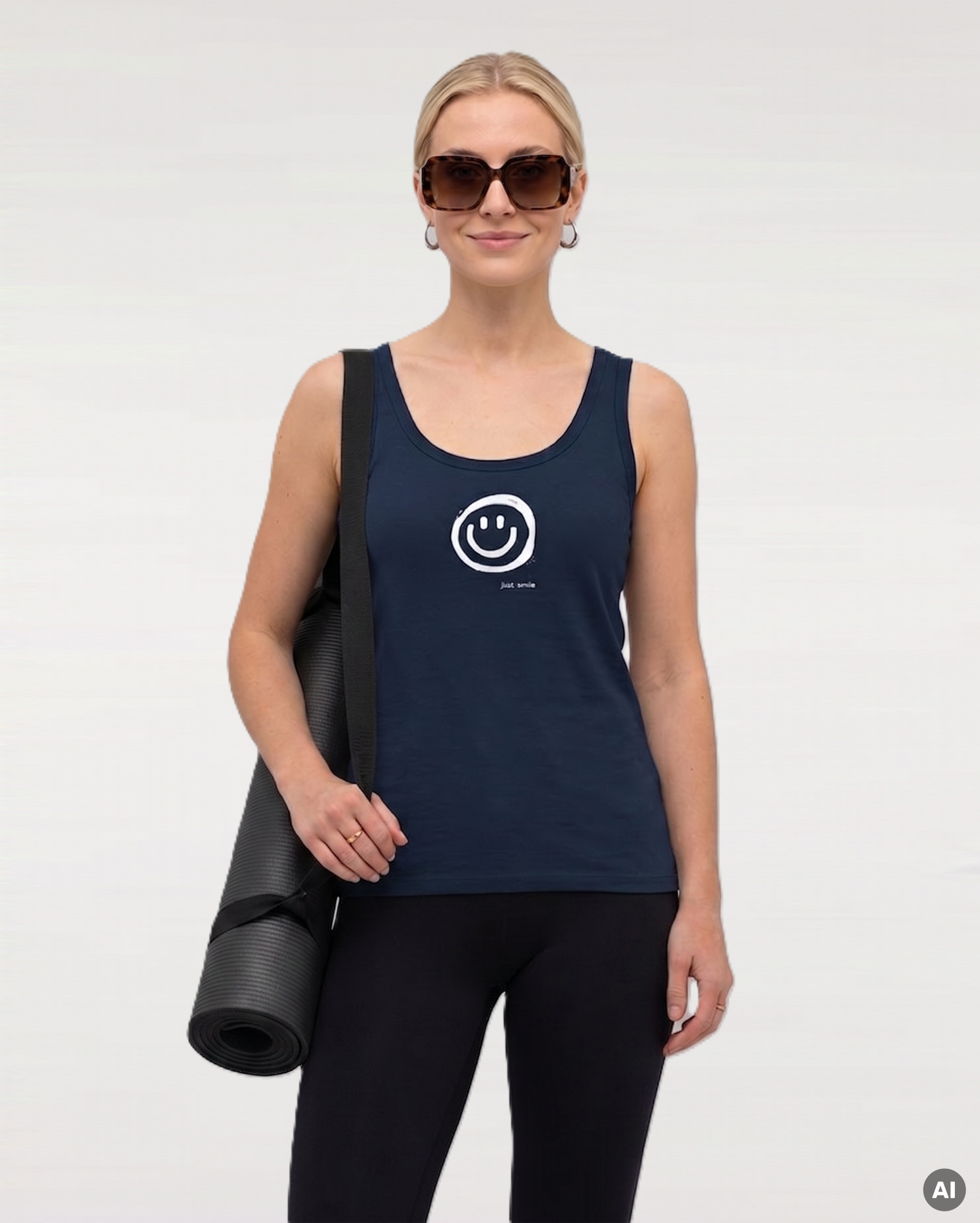 Just Smile Tank Top - navy - Womens Organic Fitted Tank Top