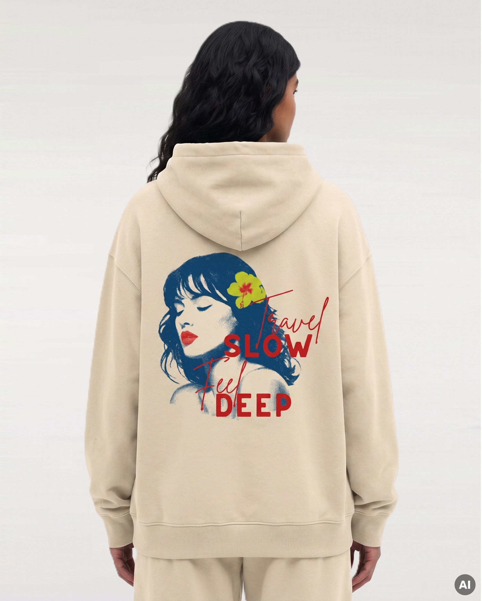 Travel Slow Feel Deep Hoodie - natural raw - Organic Oversize Hoodie