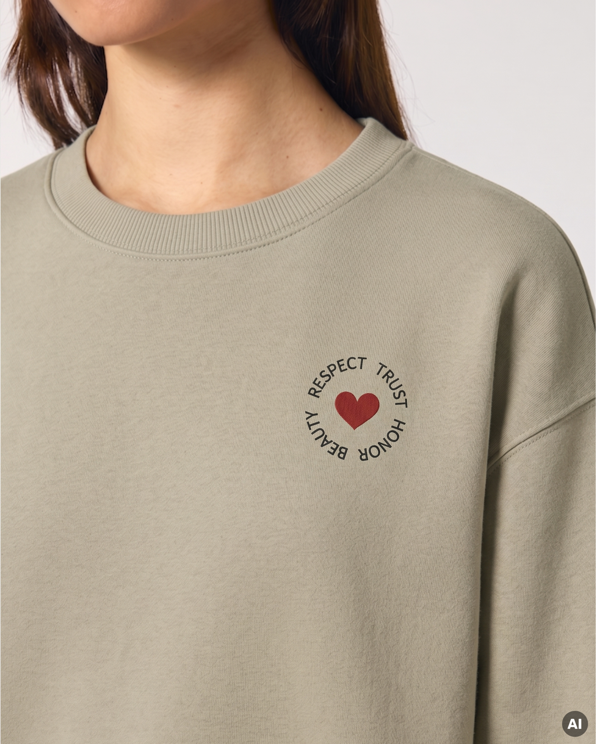 Respect Trust Honor Beauty Sweatshirt - stone - Organic Oversize Sweatshirt