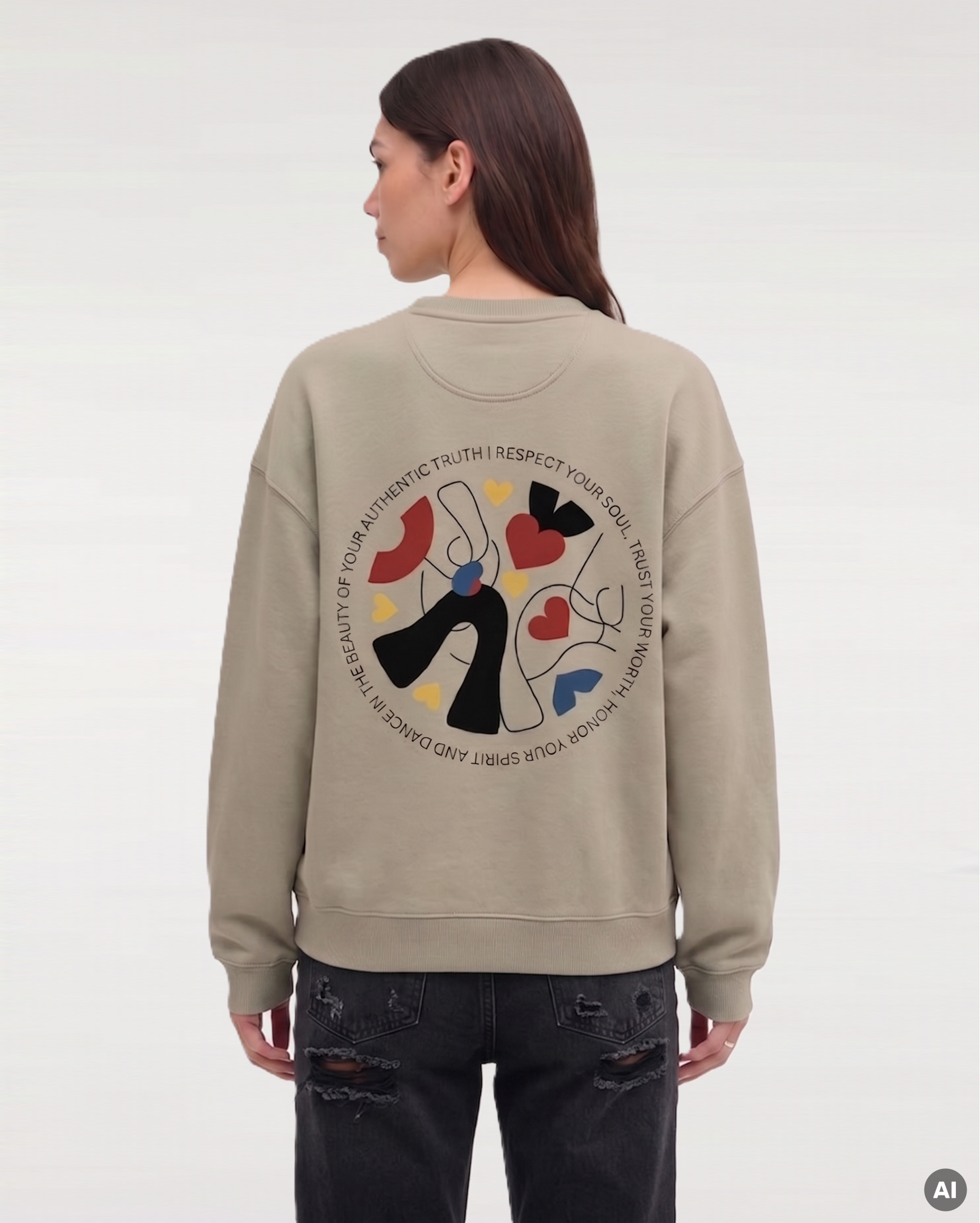 Respect Trust Honor Beauty Sweatshirt - stone - Organic Oversize Sweatshirt