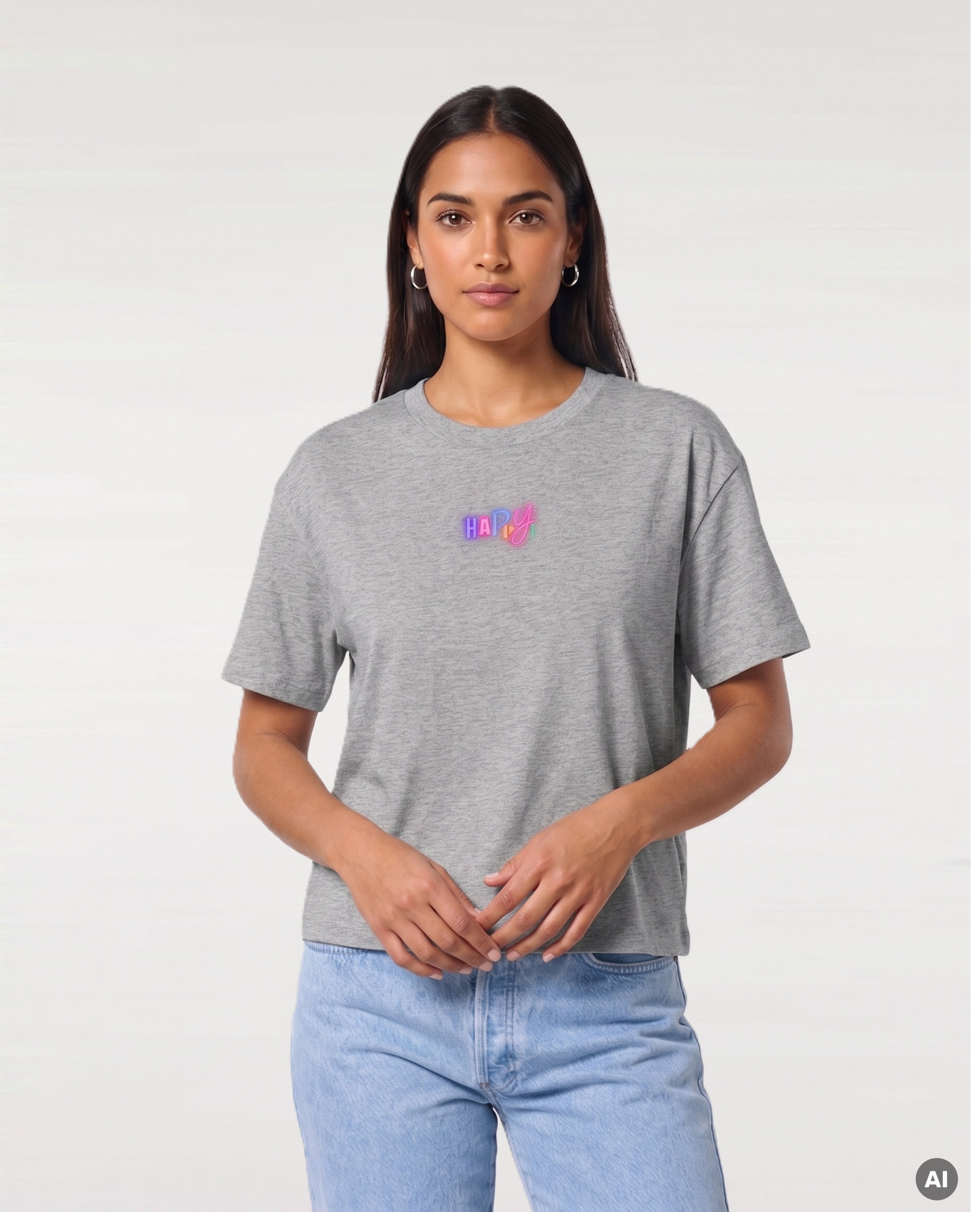 Happy T-Shirt - grey - Ladies Organic Shirt