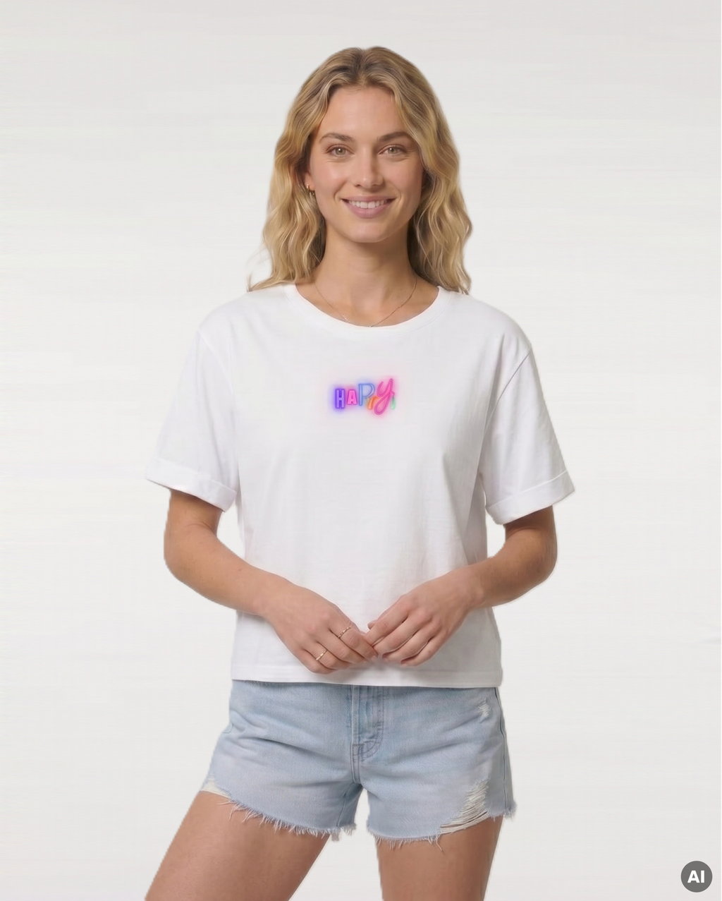 Happy T-Shirt - white - Womens Organic Rolled Sleeves T-Shirt