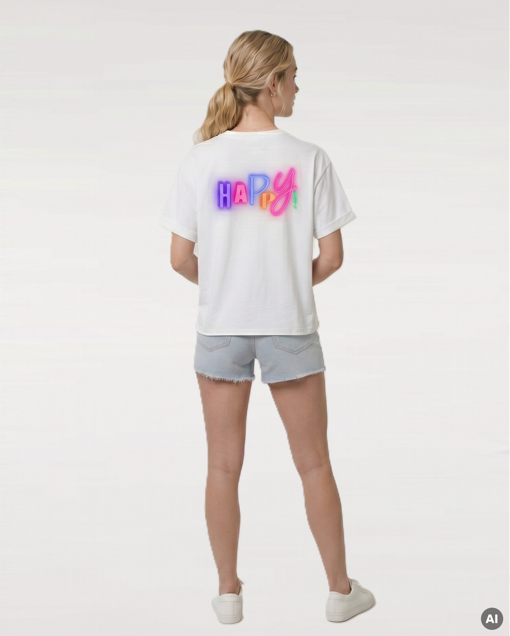 Happy T-Shirt - white - Womens Organic Rolled Sleeves T-Shirt