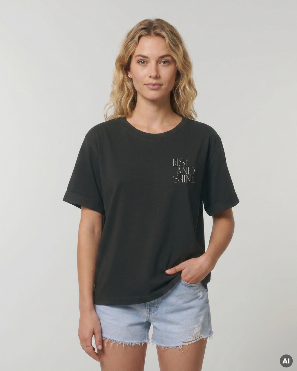Rise And Shine T-Shirt - navy - Womens Organic Rolled Sleeves T-Shirt
