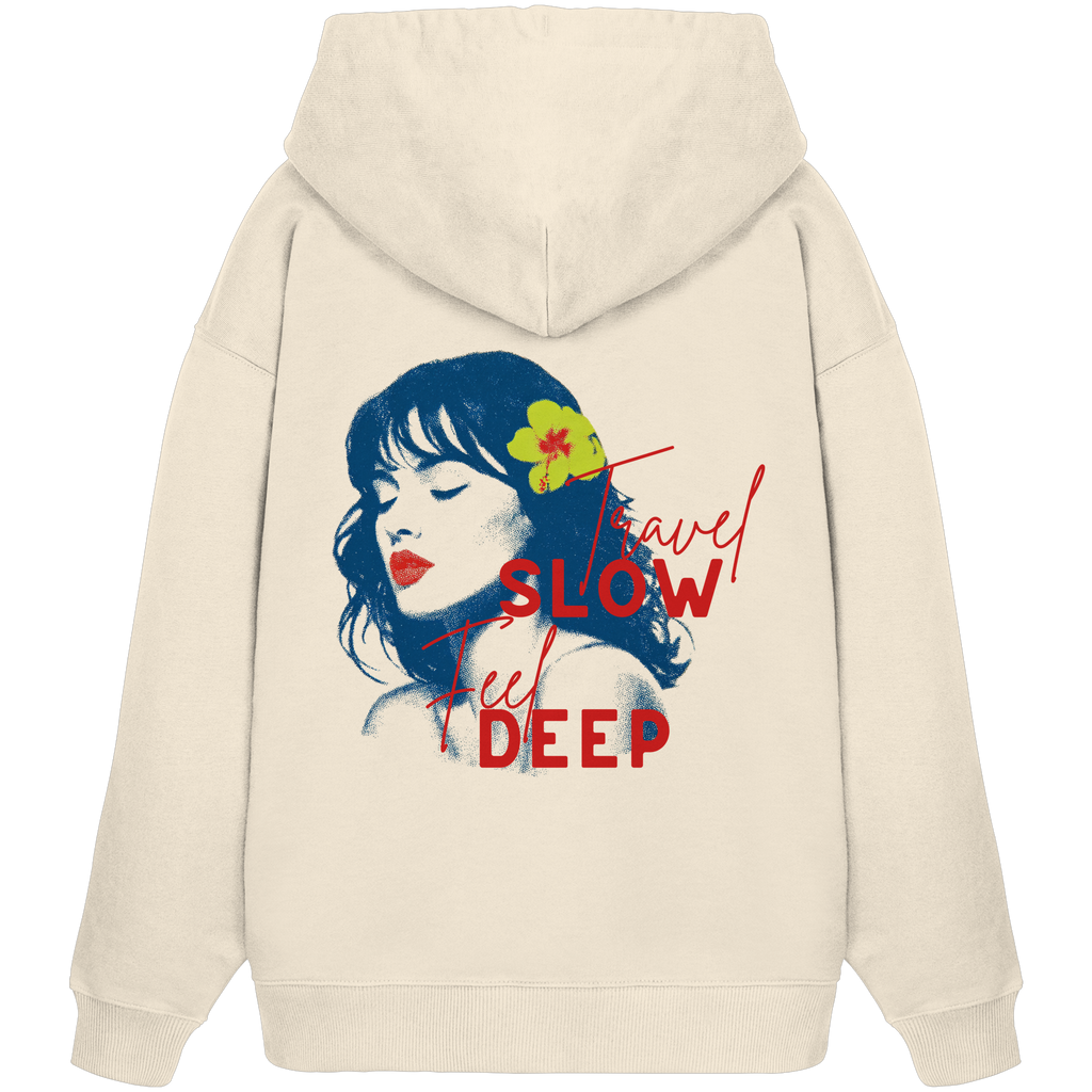 Travel Slow Feel Deep Hoodie - natural raw - Organic Oversize Hoodie
