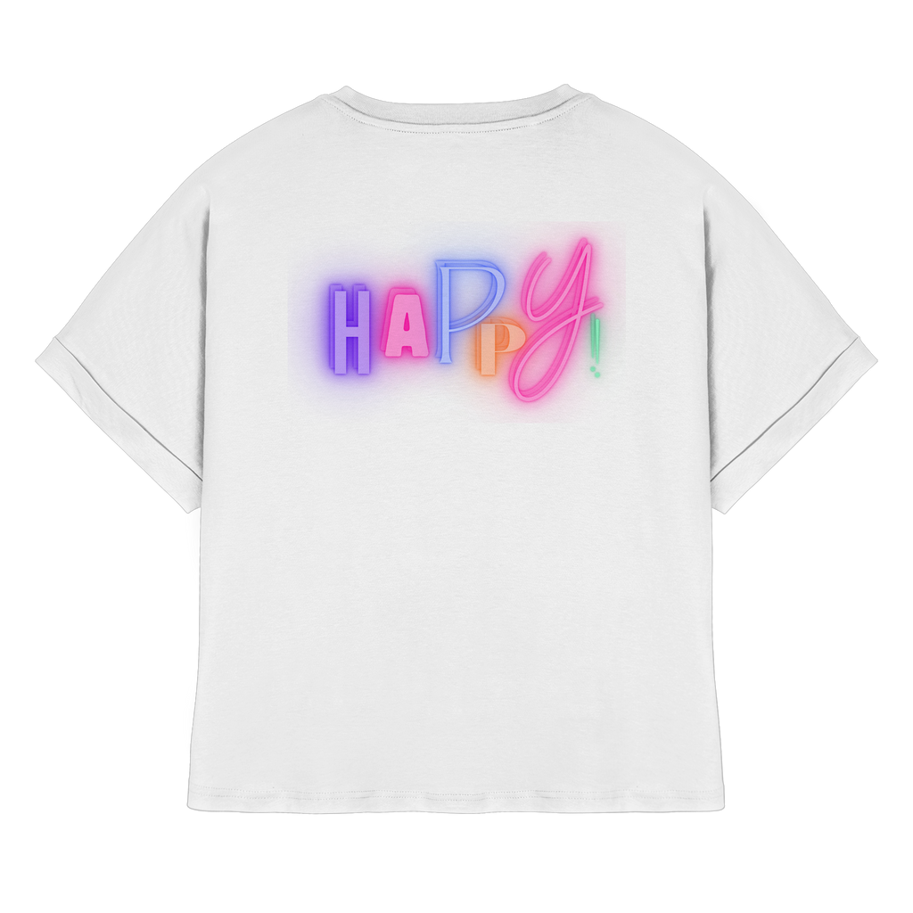 Happy T-Shirt - white - Womens Organic Rolled Sleeves T-Shirt
