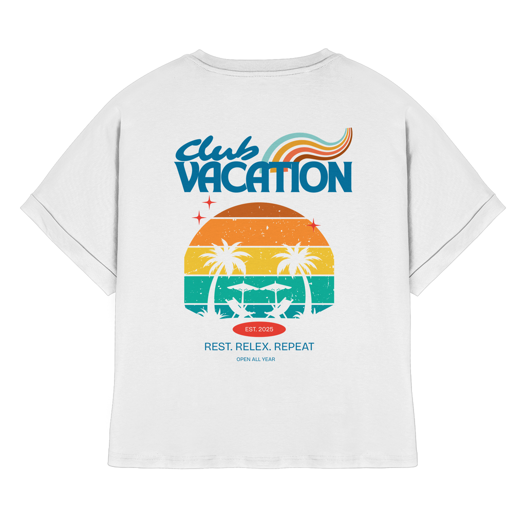 Club Vacation T-Shirt - white - Womens Organic Rolled Sleeve T-Shirt