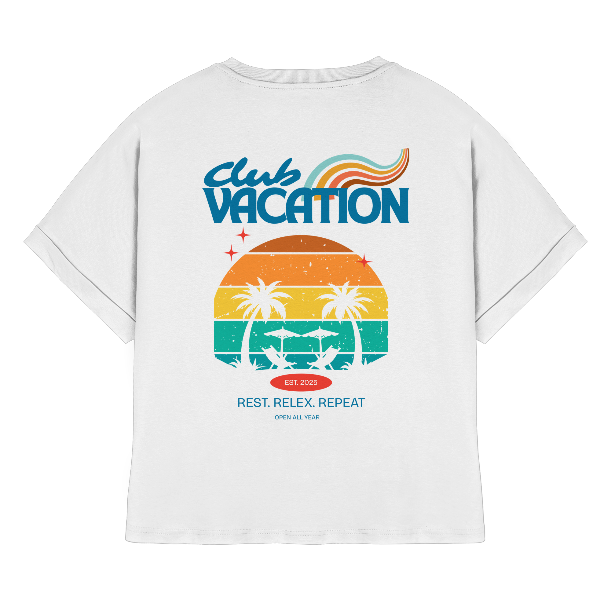Club Vacation T-Shirt - white - Womens Organic Rolled Sleeve T-Shirt