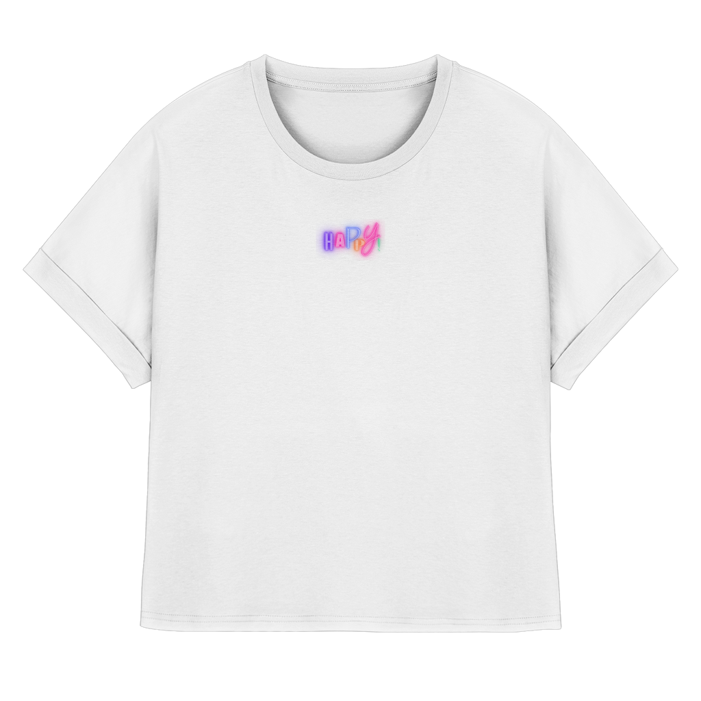Happy T-Shirt - white - Womens Organic Rolled Sleeves T-Shirt