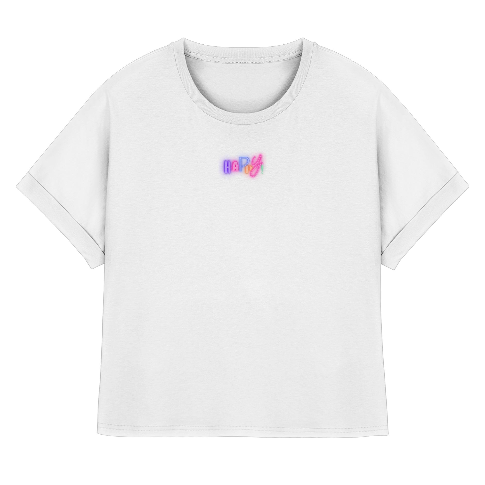 Happy T-Shirt - white - Womens Organic Rolled Sleeves T-Shirt